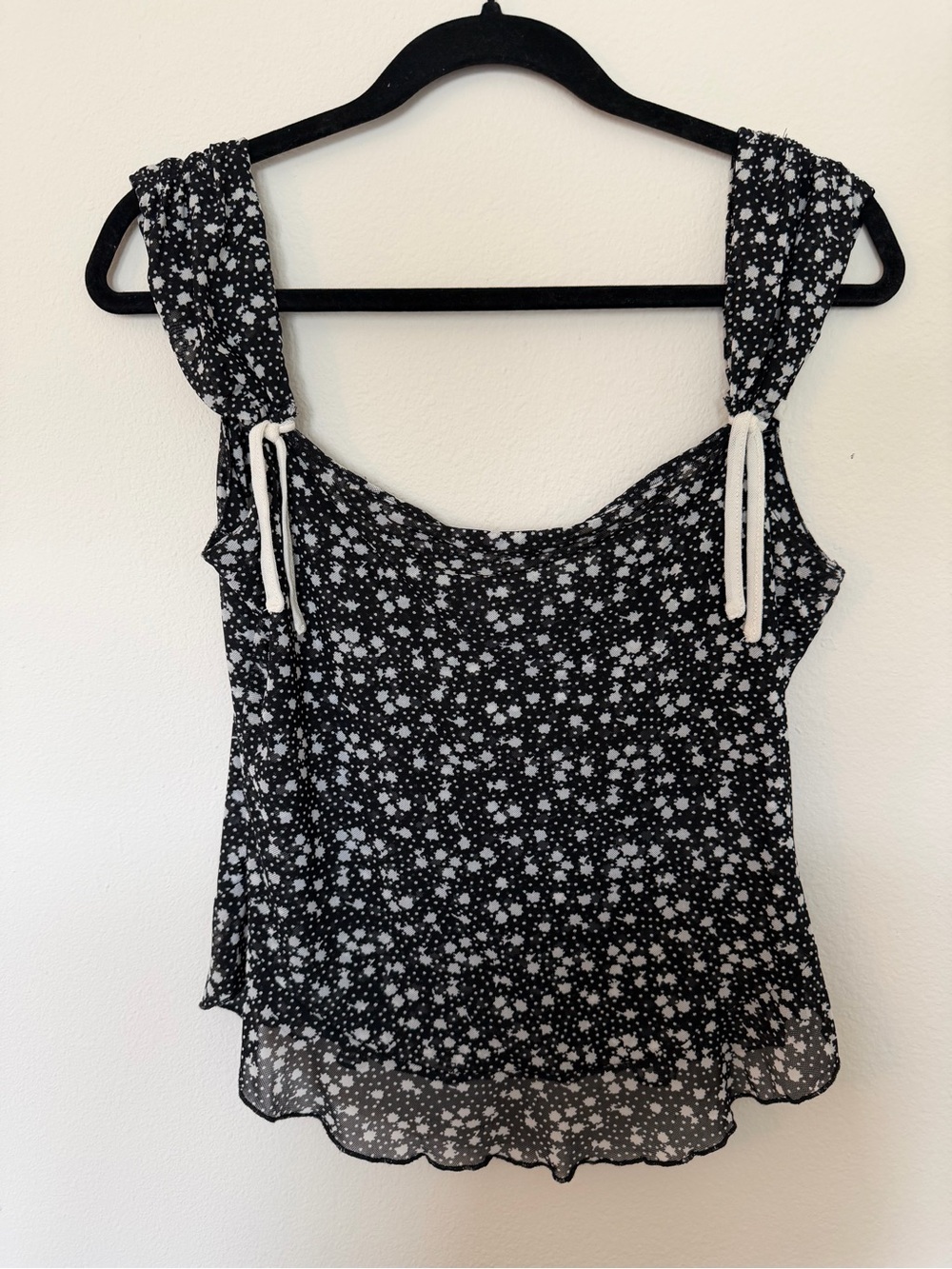 Free People Ali Mesh Floral Tank Top Black and White Size Large